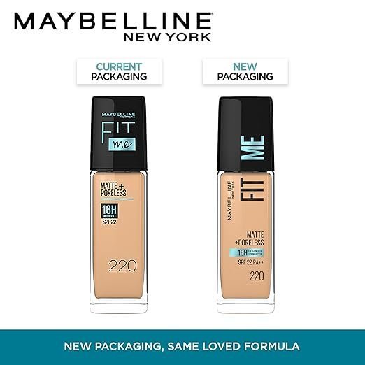 Maybelline New York Liquid Foundation, Matte Finish, With SPF, Absorbs Oil, Fit Me Matte + Poreless, 220 Natural Beige, 30ml - Image 4