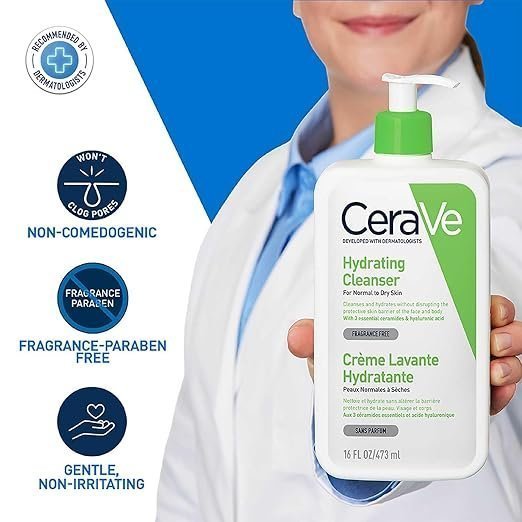 CeraVe Hydrating Cleanser For Normal To Dry Skin (473ml) - Non-Foaming Face Wash with Hyaluronic Acid And Ceramides | Non-Comedogenic, Non-Irritating And Fragrance-Free Cleanser - Image 5