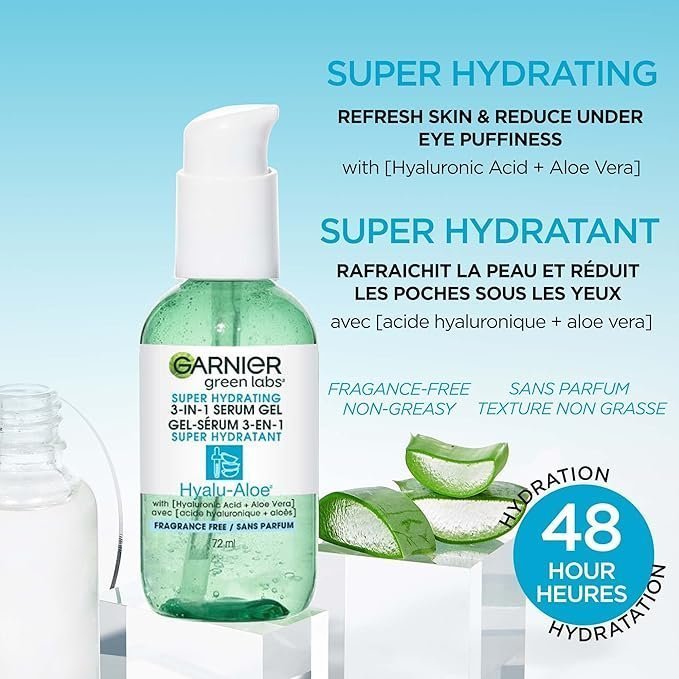 Garnier Green Labs Hyalu-Aloe Super Hydrating 3-In-1 Serum Gel, With Hyaluronic Acid + Aloe Vera, Moisturizes and Hydrates Skin, Fragrance-Free, For All Skin Types Including Sensitive Skin, 72 ml - Image 4