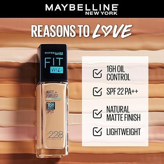 Maybelline New York Liquid Foundation, Matte Finish, With SPF, Absorbs Oil, Fit Me Matte + Poreless, 220 Natural Beige, 30ml - Image 3